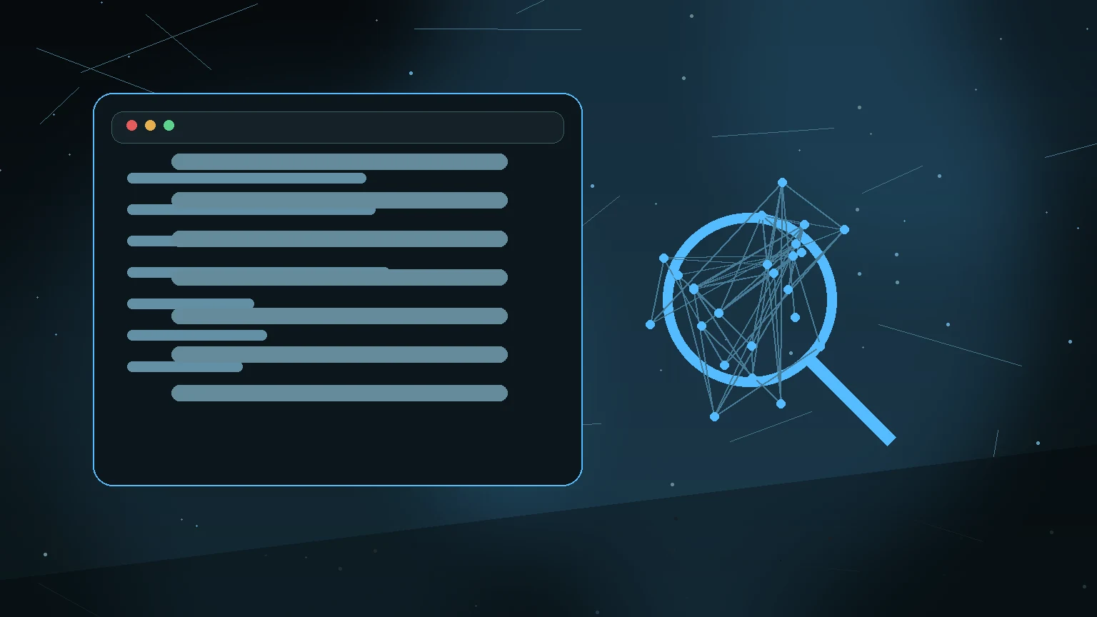 Illustration of a magnifying glass over a list of exposed emails on a dark web marketplace