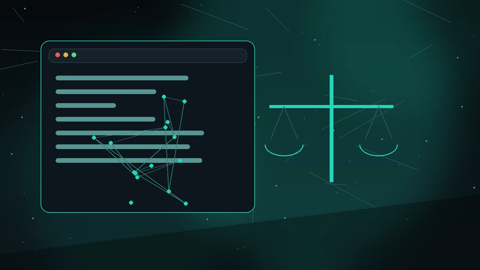 Illustration showing a scale balancing legitimate vs illegitimate uses of technology